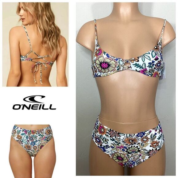 New O’Neill floral hi waisted bikini set. XS-top/S-bottom. Retails $119 - Picture 1 of 15
